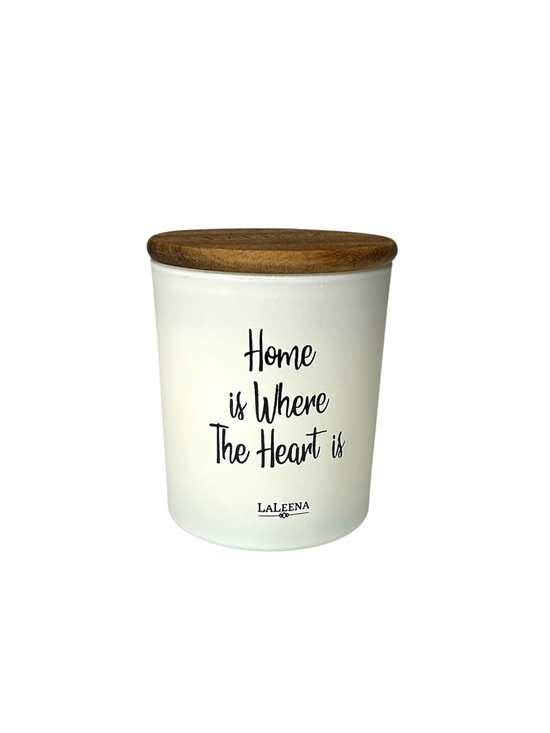 LaLeena Other - Laleena 'Home is Where The Heart Is' White Ceramic Candle Jar with Wood Lid